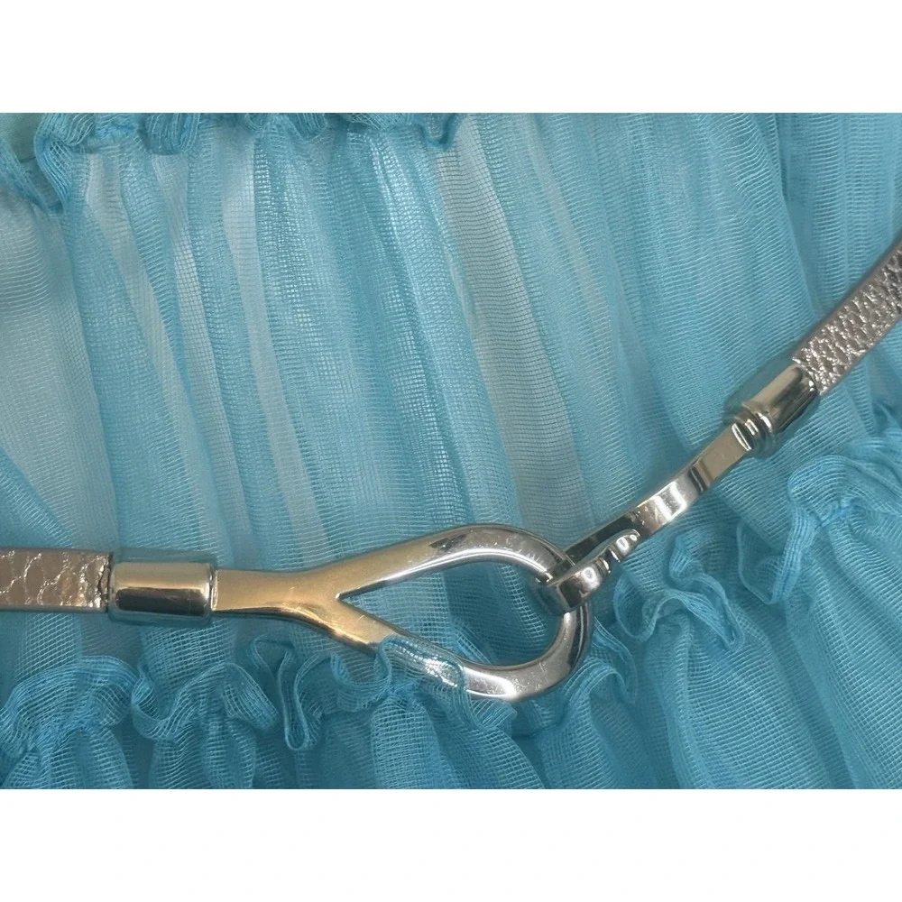Silver Tone Reptile Print Leather Adjustable Metal Belt Hook Closure‎ OS to 38